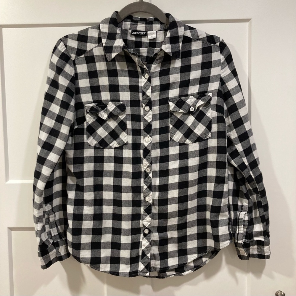 Black & White Plaid Check Flannel Button Down Shirt